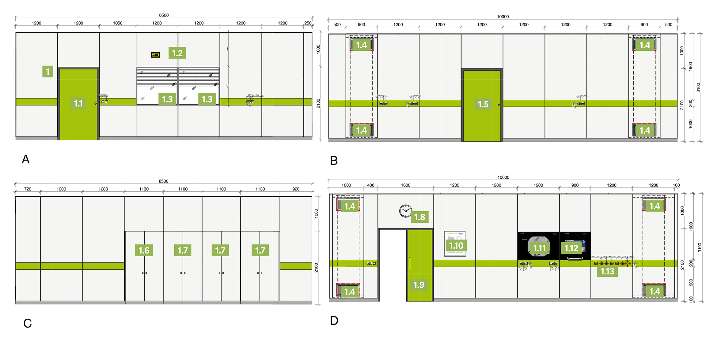 Wandgestaltung Hybrid OP mit deckenmontiertem Bildgebungssystem