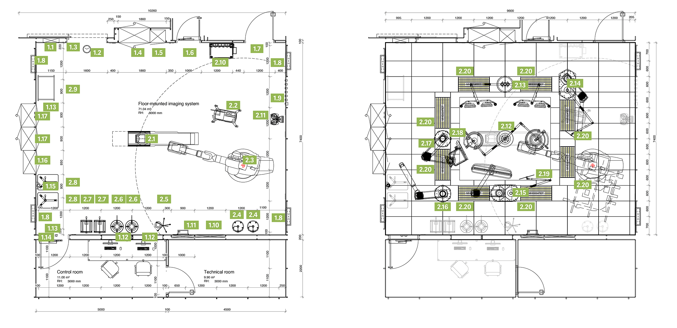 Deckenspiegel Hybrid OP mit bodenmontiertem Bildgebungssystem