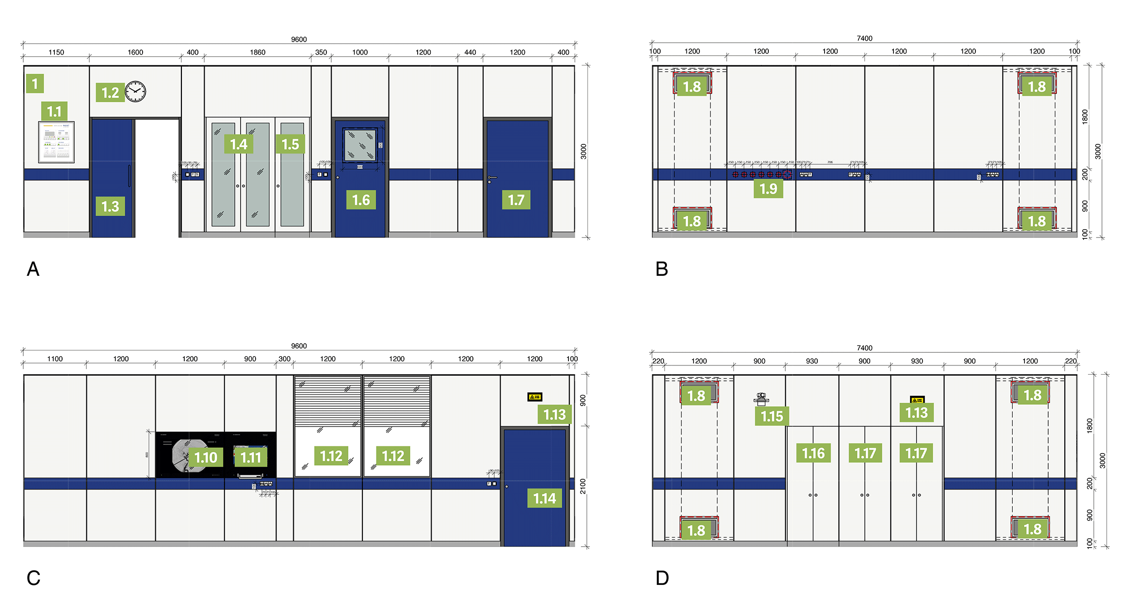 Wandgestaltung Hybrid OP mit bodenmontiertem Bildgebungssystem