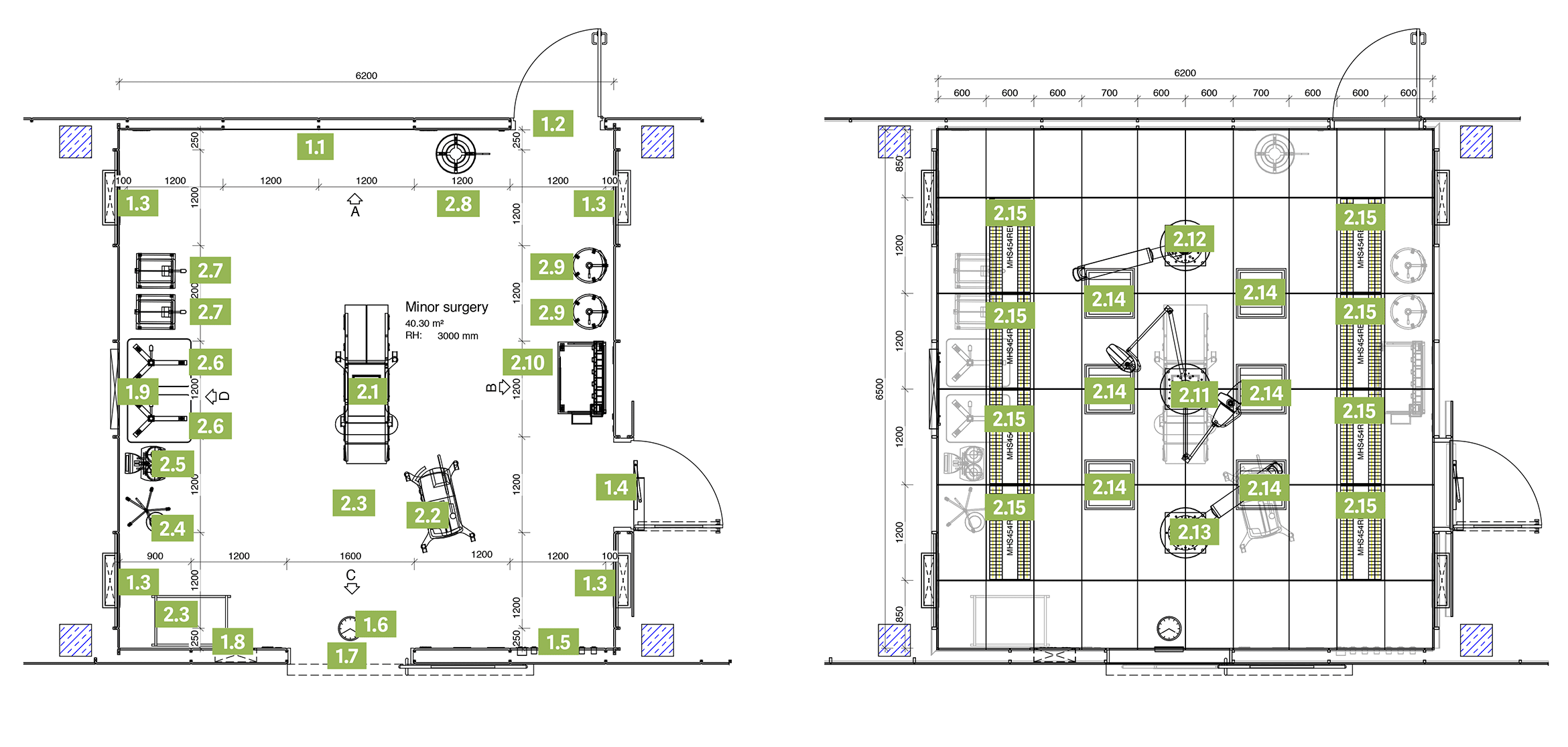 Grundriss und Deckenspiegel für kleinere Eingriffe