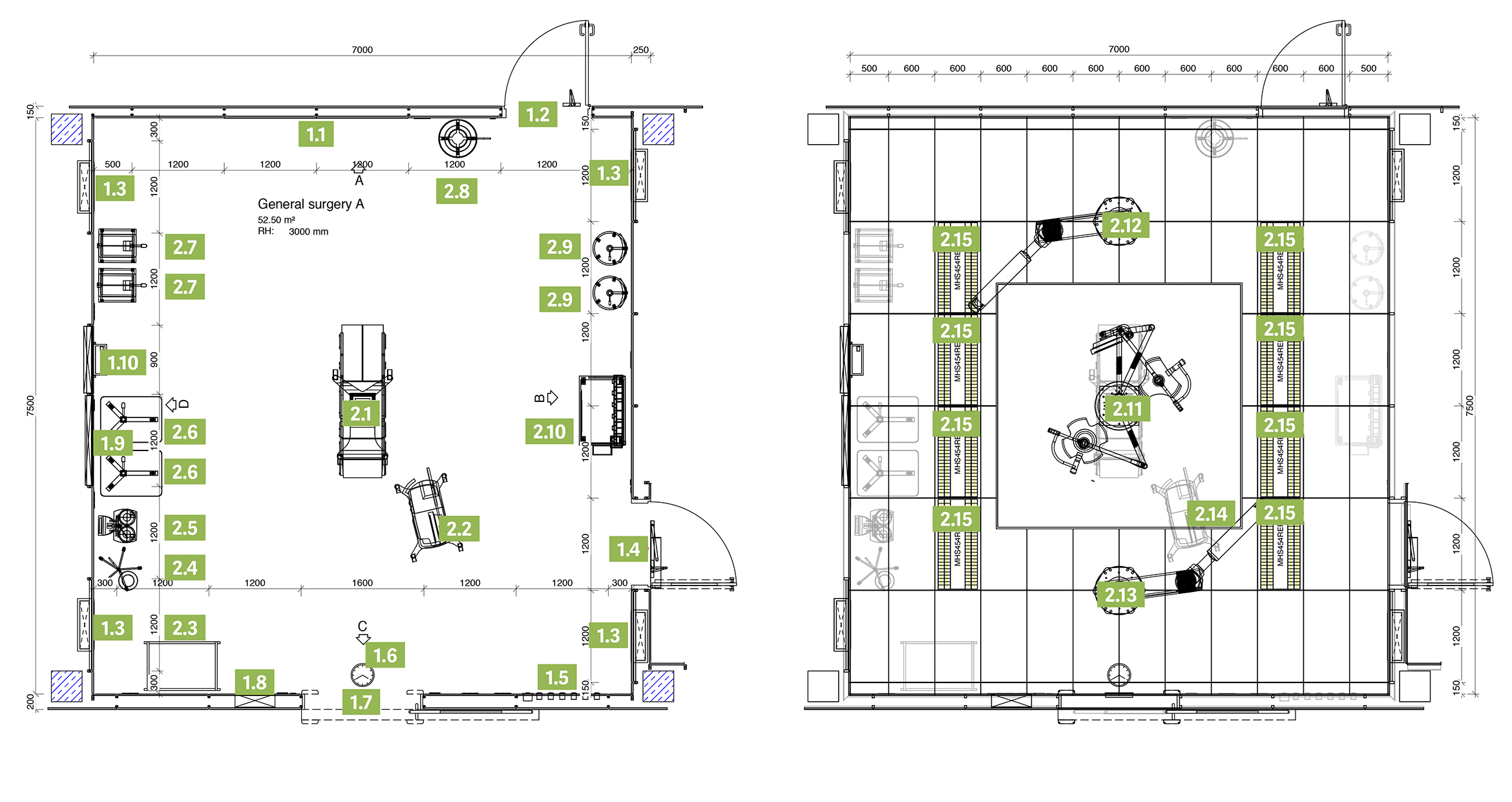 Grundriss und Deckenspiegel Allgemeinchirurgie A