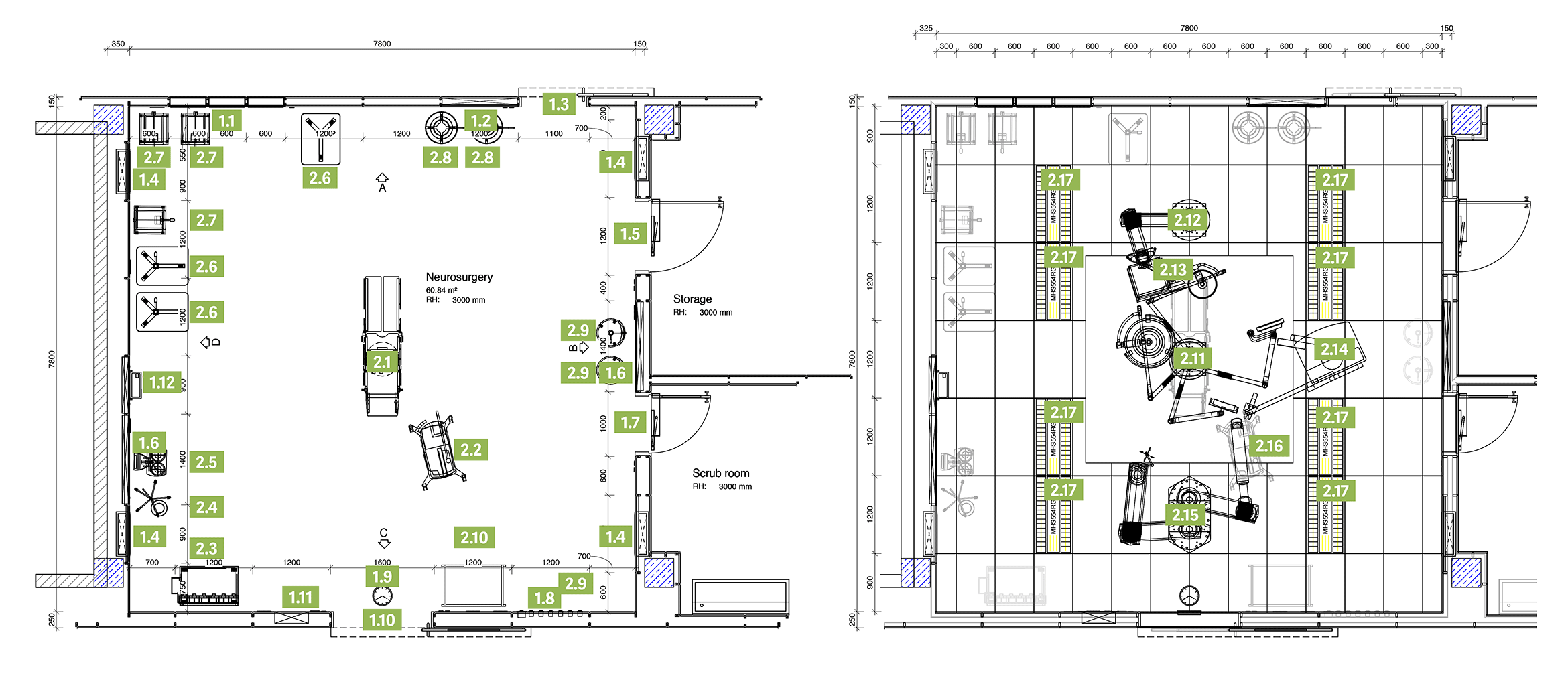 Grundriss und Deckenspiegel Neurochirurgie