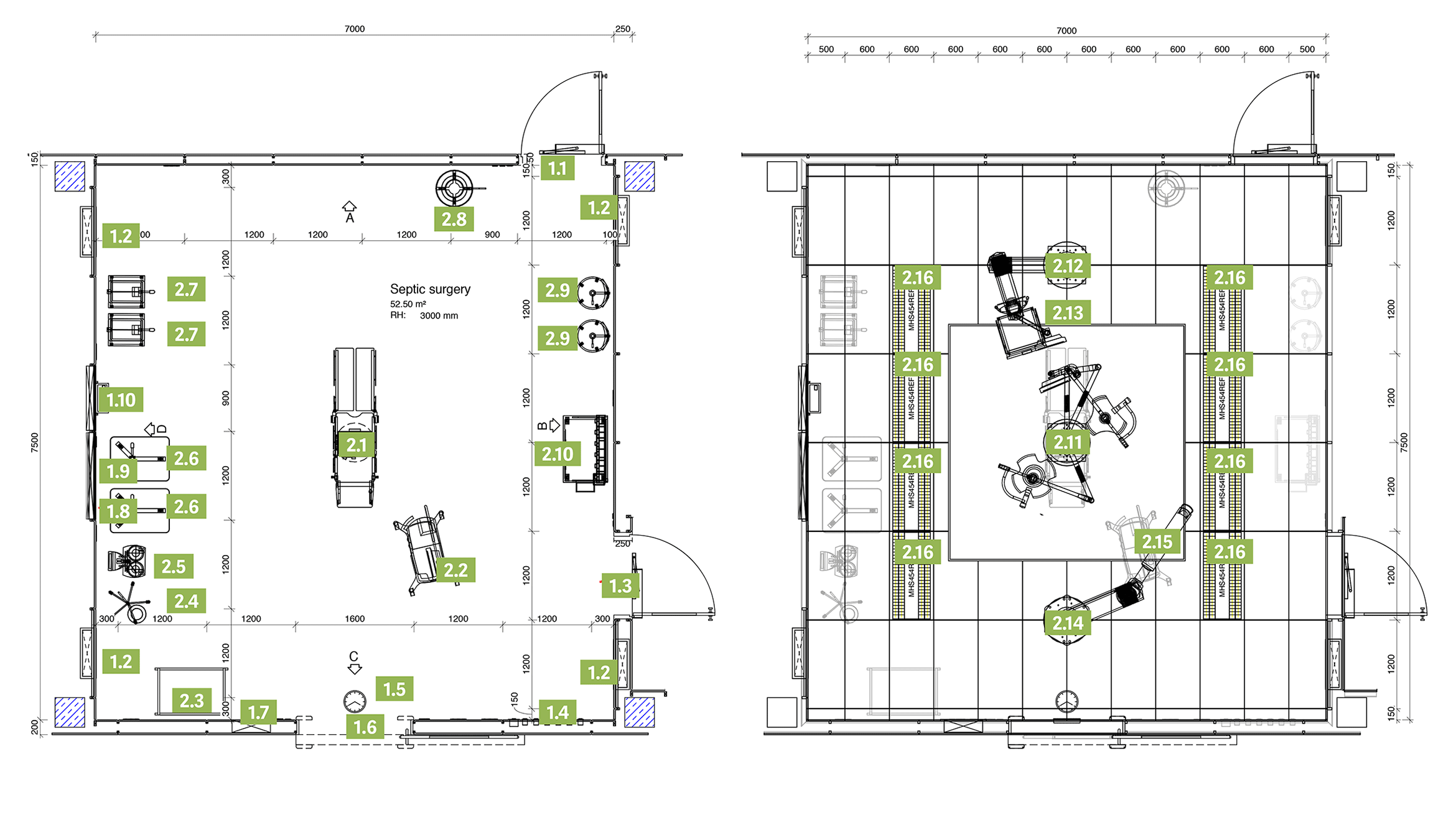 Grundriss und Deckenspiegel Septische Chirurgie